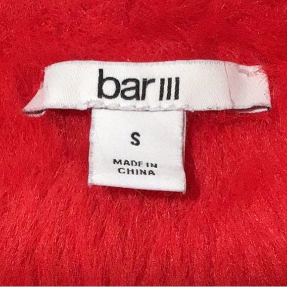 bar III Crewneck Fuzzy Red Sweater, Nylon, Size Small - Picture 5 of 6